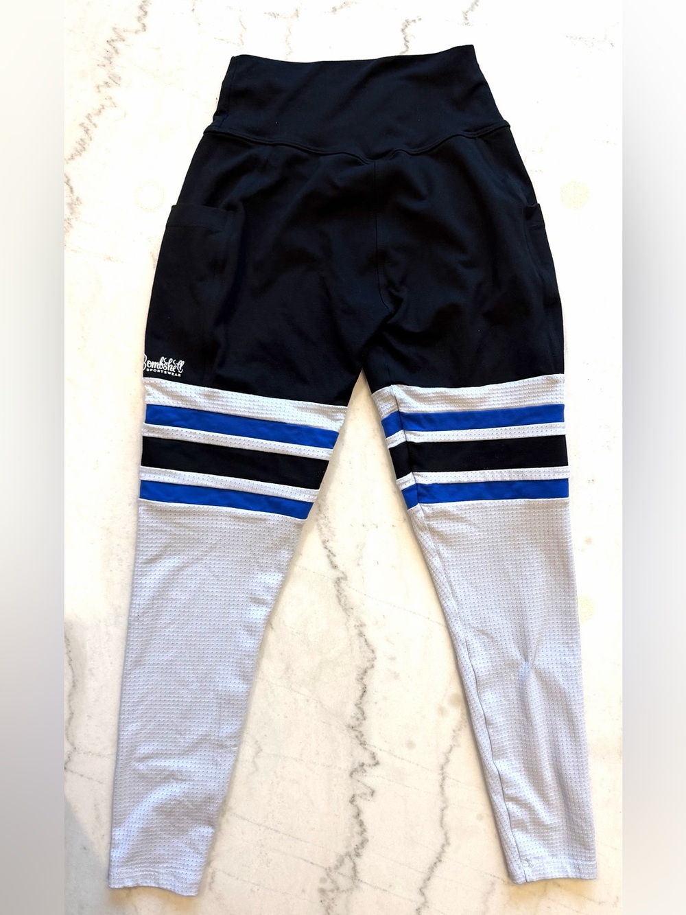 Bombshell Sportswear Black, Blue, White Colorblock Leggings with Pockets